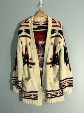 Cozy Aztec Knit Cardigan in Cream, Red & Blue
